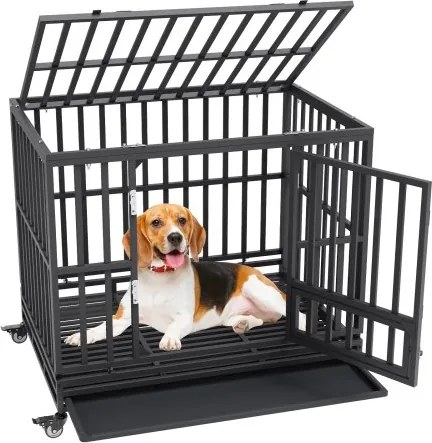 VEVOR Hondenkooi 107x77x94cm Hondenbench gemaakt van roestvrij gegalvaniseerde stalen buis met elektrostatische lak Hondenkooi met 3 deuren en uitneembare lekbak Hondentransportbox Transportkooi