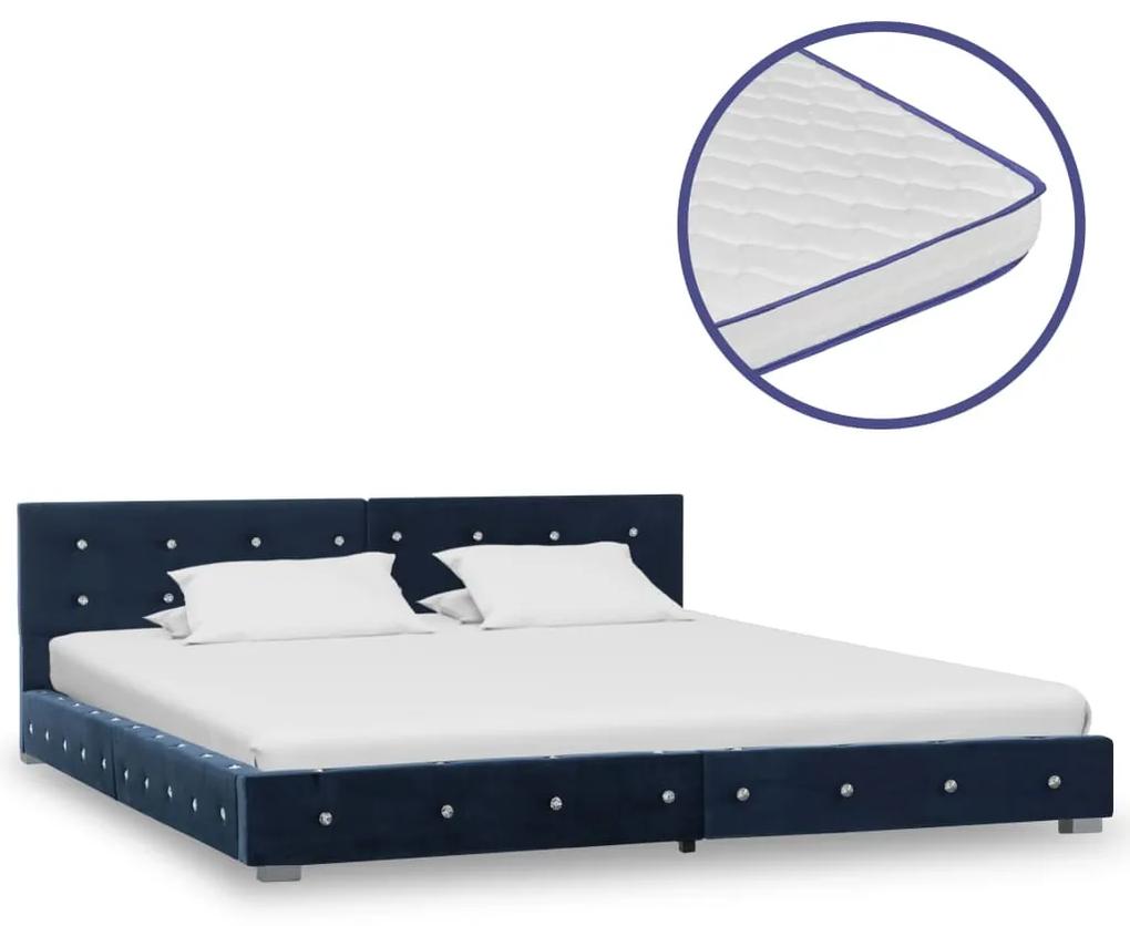 vidaXL Bed met traagschuim matras fluweel blauw 180x200 cm