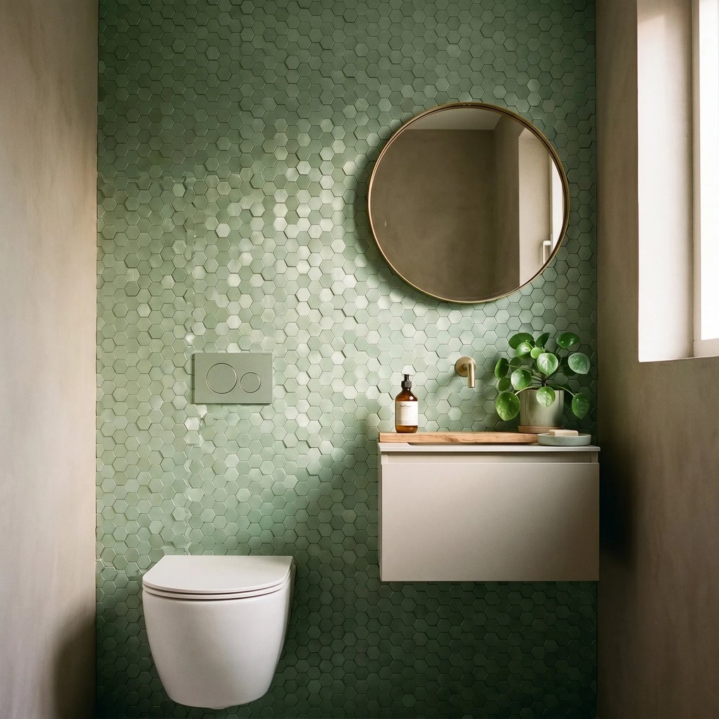 Zelfklevende Mozaïektegels Metaal | Mini Hexagon 3D Pastelgroen | 29,8×30,7 cm | Keuken, Bad & WC