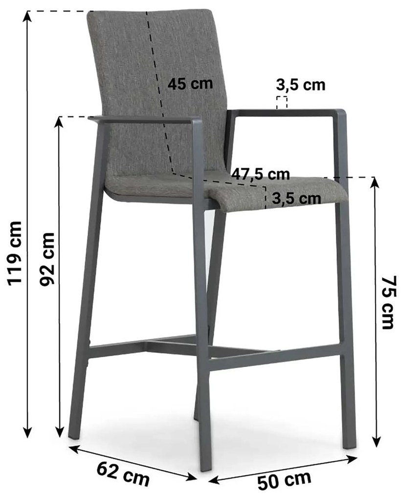 Barstoel Aluminium/textileen Grijs-antraciet Lifestyle Garden Furniture Rome