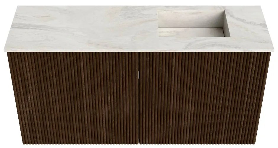 Mondiaz Joya DLux 80cm toiletmeubel walnut met wastafel faye rechts zonder kraangat ostra