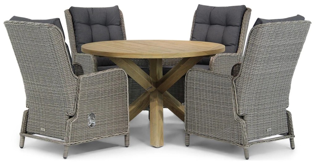 Tuinset Ronde Tuintafel 4 personen 120 cm Wicker Grijs Garden Collections Kingston/Sand