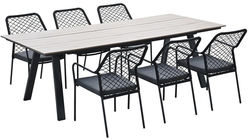 Garden Impressions Ross tuinset 7-delig zwart - Braga tuintafel 220x100 cm