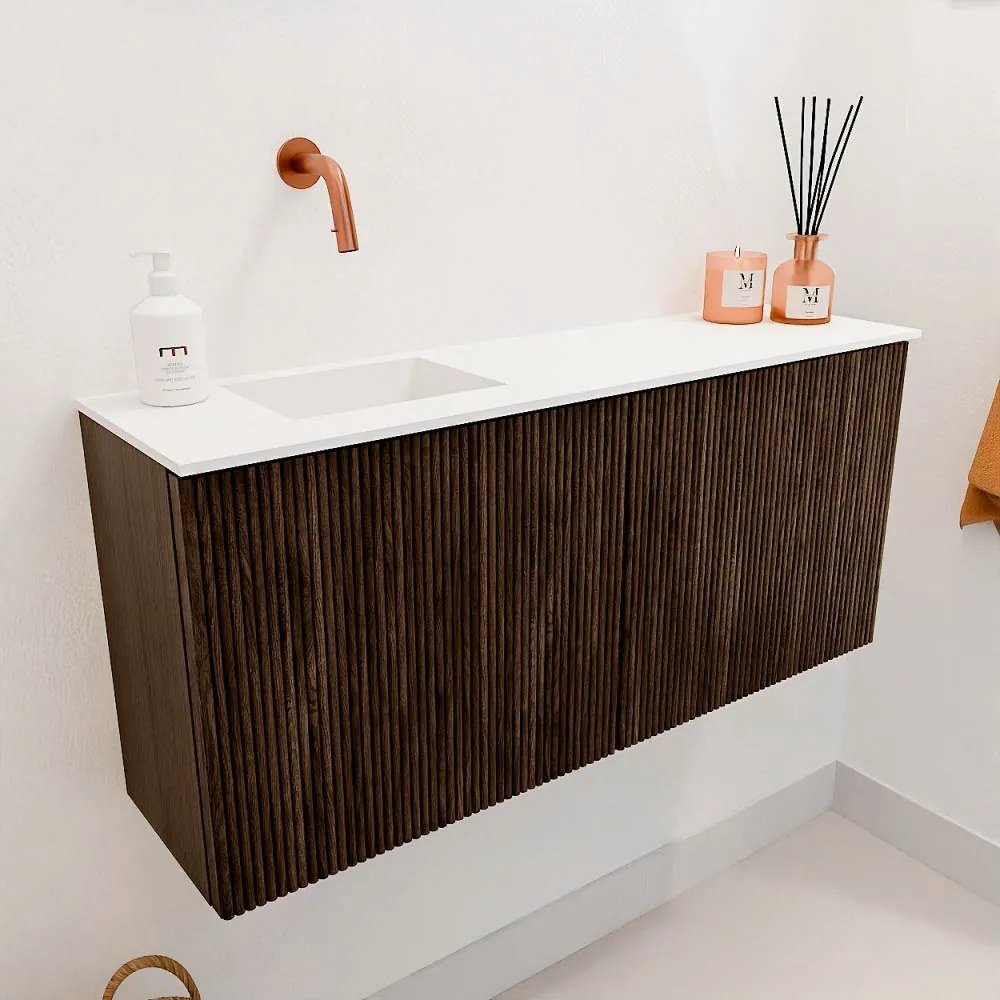 Mondiaz Joya 90cm toiletmeubel walnut met wastafel faye links zonder kraangat talc