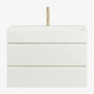 Ona Zwevend Badkamermeubelset Van Hout En Essenfineer Met Geïntegreerde Wastafel Wit & Spiegelloze & Geborsteld Goud ↑20 Cm - Sklum