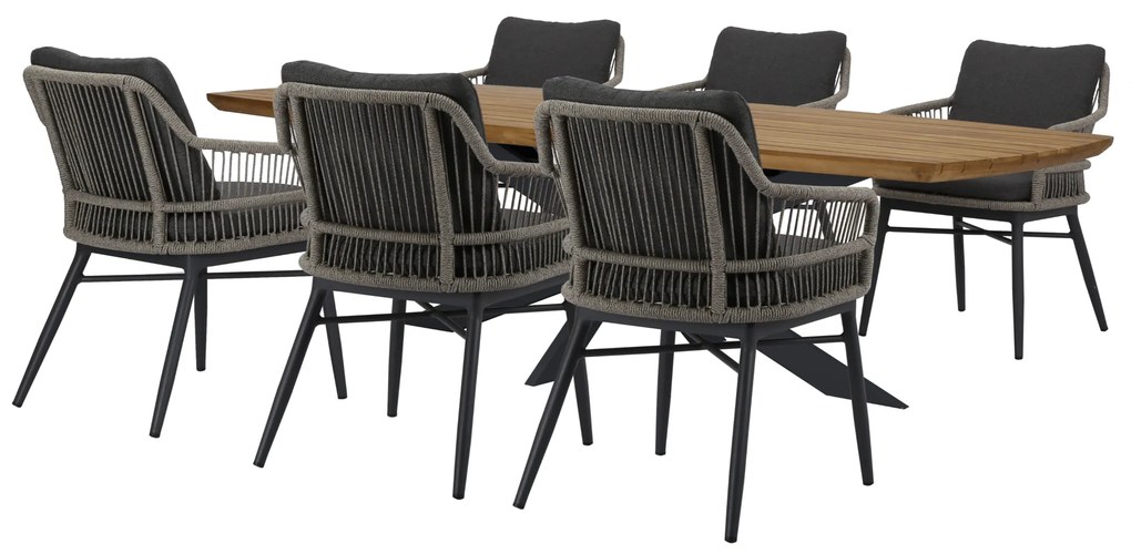 Catania Lido dining tuinset 240x100xH75 cm 7 delig antraciet