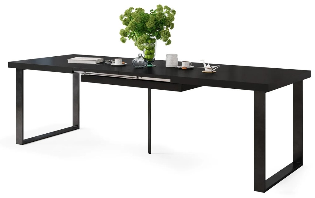 AVELLA Zwart Mat - LOFT TAFEL VOOR WOONKAMER/EETKAMER UITKLAPBAAR TOT 3,1 m!