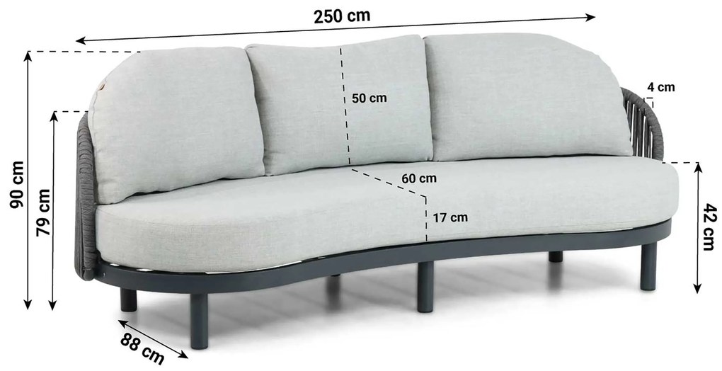 Stoel en Bank Loungeset 2 personen Aluminium/rope Grijs  Santika Furniture Santika