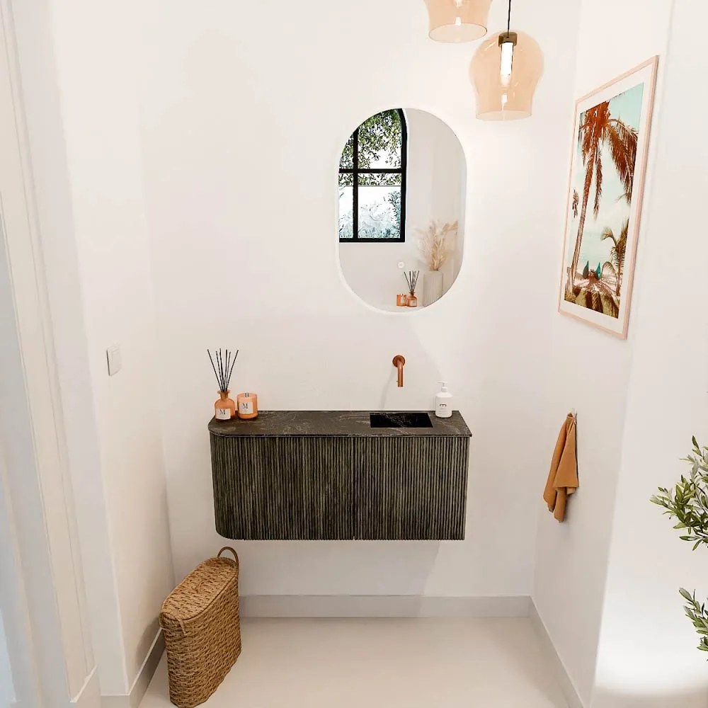Mondiaz Joya DLux 90cm toiletmeubel ronding links shadow met wastafel faye rechts zonder kraangat lava