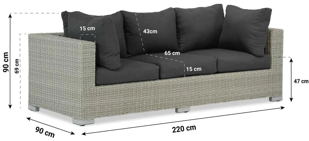 Stoel en Bank Loungeset 5 personen Wicker Grijs  Garden Collections Toronto/Zaga