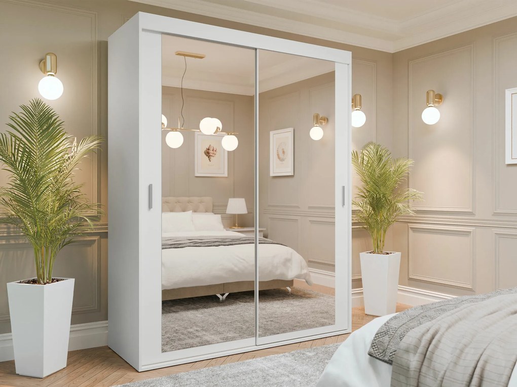 Kledingkast Cosmes, Wit, 205x160x60cm, 131 kg, Kledingkast deuren: Schuivend