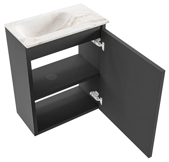 Mondiaz Ture DLux toiletmeubel 40cm dark grey met wastafel frappe links met kraangat