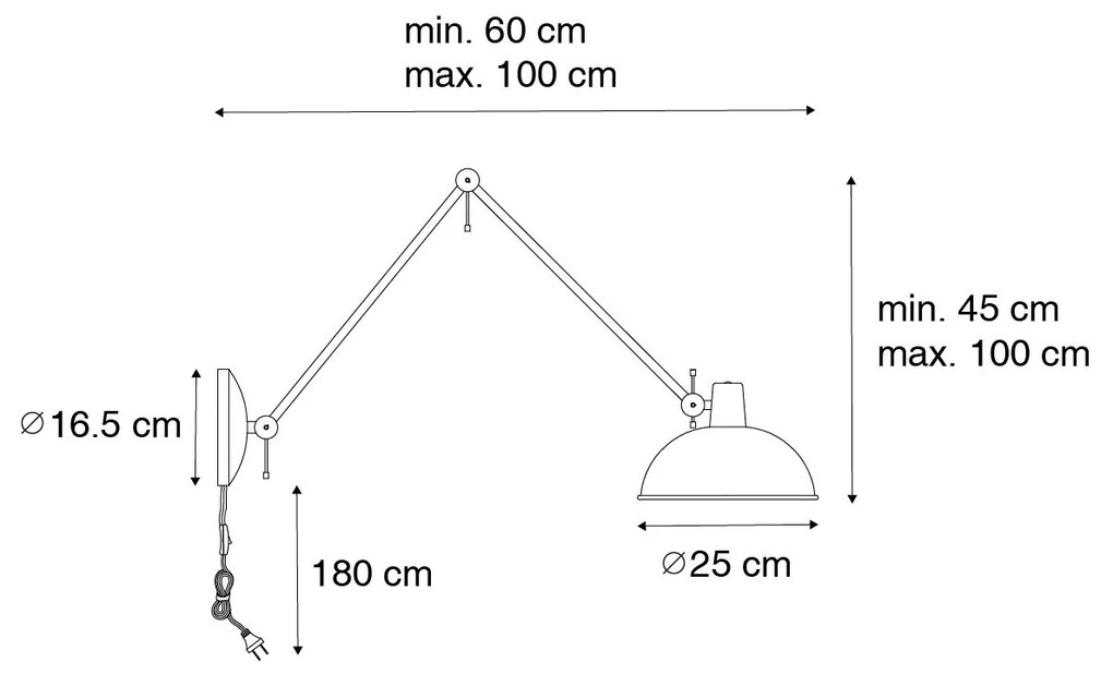 Retro wandlamp staal geel met brons - Milou
