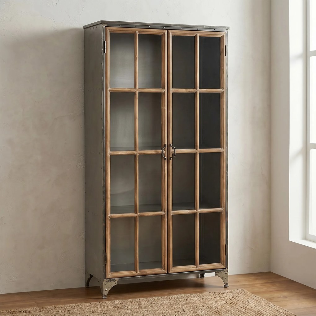 Vitrinekast Industrieel Staal - 97x39x187cm.