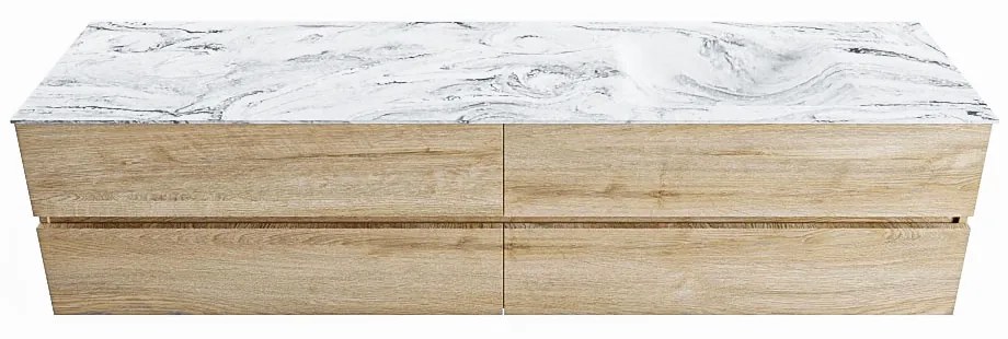 Mondiaz Vica DLux badmeubel 200cm washed oak 4 lades met wastafel glace rechts 1 kraangat