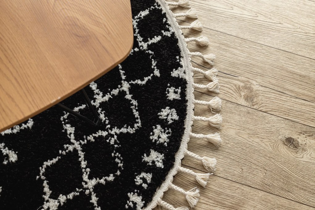 Tapijt BERBER ETHNIC G3802 ROND zwart / witrand ,  Barber , marokkaanse shaggy