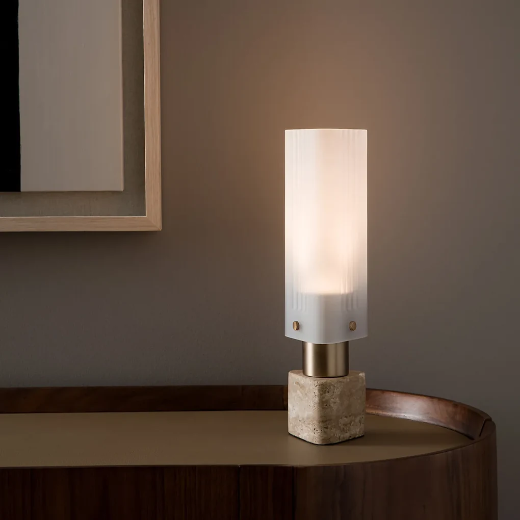 Lamp glas/travertijn, Strozzi, design E.Gallina,&