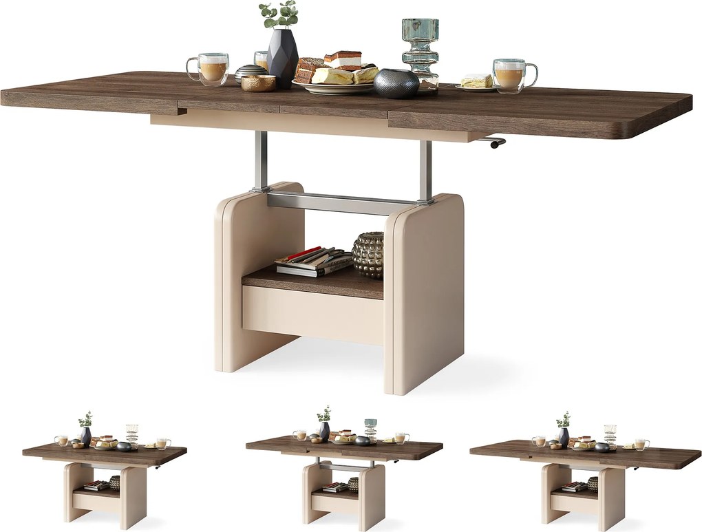 LEXUS verrijdbare koffietafel, met heffunctie, bruin eiken / beige