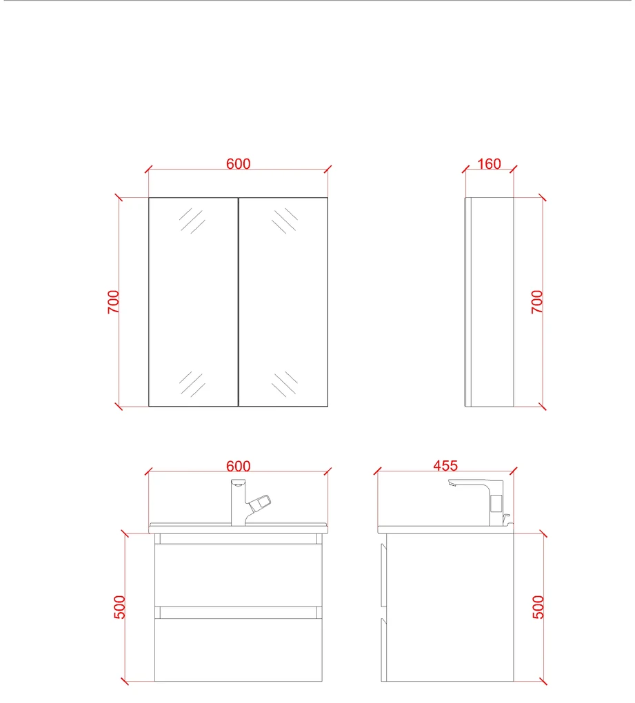 SaniGoods Sally badkamermeubel 60cm grijs glans met Solid Surface waskom rond
