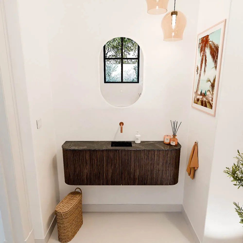 Mondiaz Joya DLux 125cm toiletmeubel ronding links/rechts walnut met wastafel faye midden zonder kraangat lava