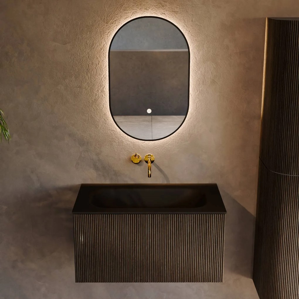 Mondiaz Kurve 80cm badmeubel shadow met 1 lade en wastafel big small midden zonder kraangat urban