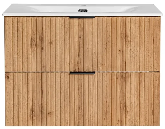 Comad Adele Oak badkamermeubel 80cm eiken met witte wastafel 1 kraangat