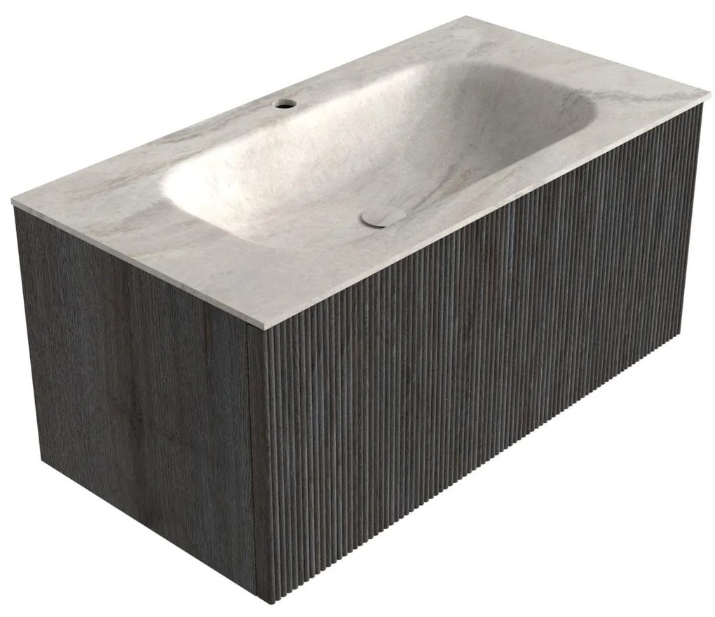 Mondiaz Kurve-dlux 90cm badmeubel shadow met 1 lade en wastafel big small midden 1 kraangat ostra