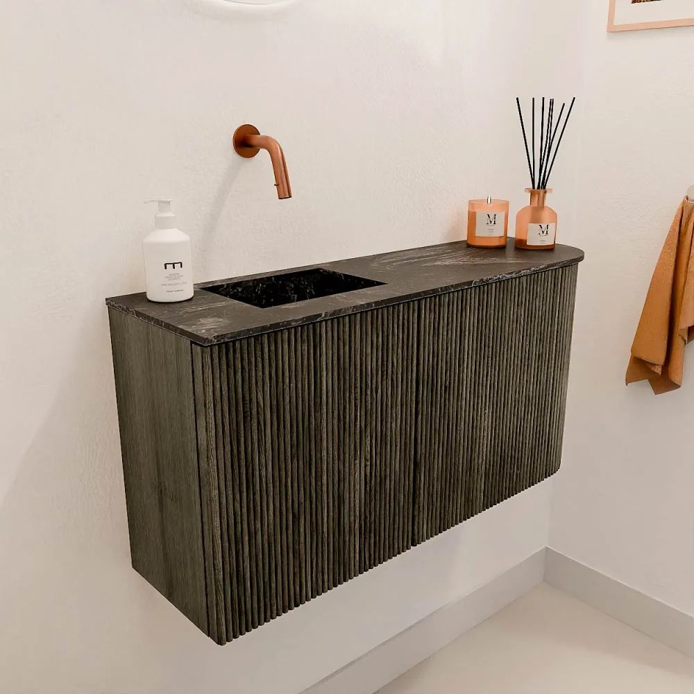 Mondiaz Joya DLux 80cm toiletmeubel ronding rechts shadow met wastafel faye links zonder kraangat lava