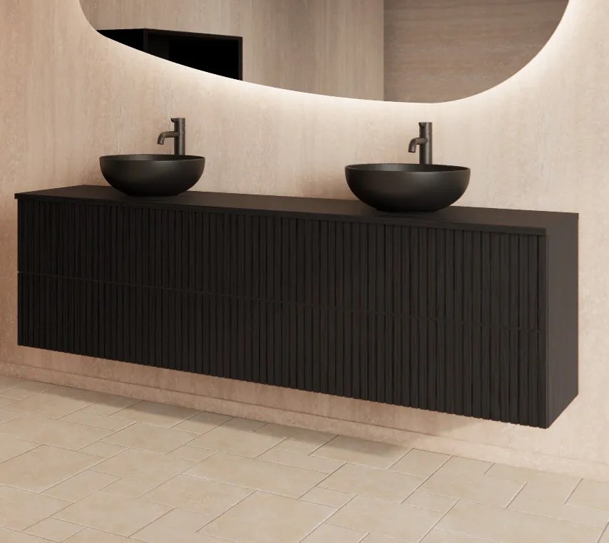 Gliss Design Hybris badkamermeubel met ribbelfront 200cm black veneer