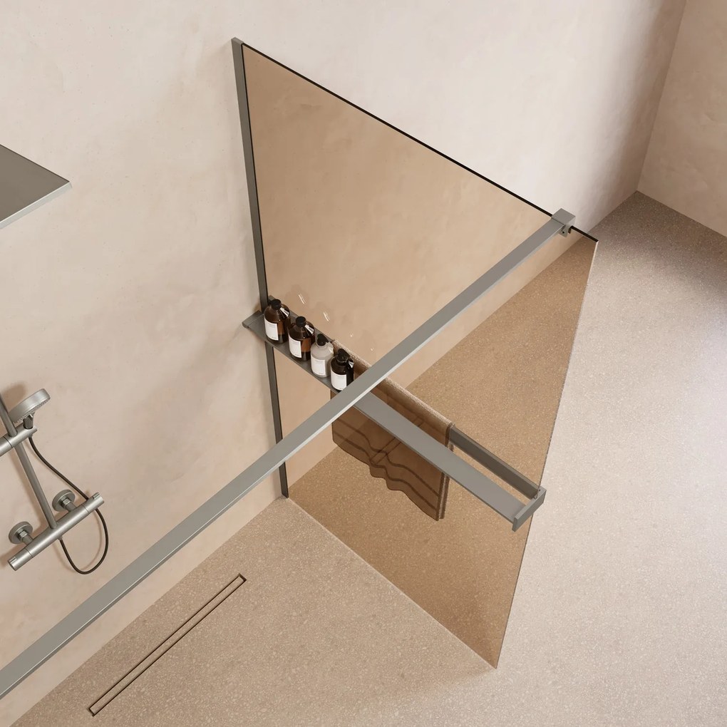 Saniclear Metric inloopdouche 100cm met handdoekhouder en bronsglas RVS