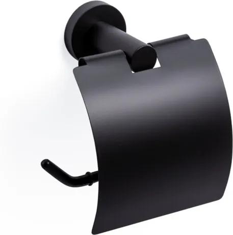 Ozean toiletrolhouder met klep rond mat zwart