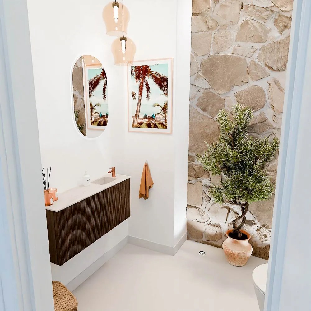 Mondiaz Joya DLux 90cm toiletmeubel walnut met wastafel faye rechts 1 kraangat meli
