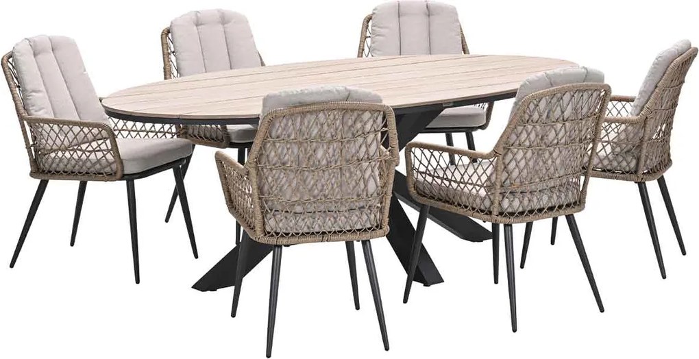 Garden Impressions Kalibo tuinset 7-delig natural - Tulli tuintafel 220x115 cm - light teak vironwood
