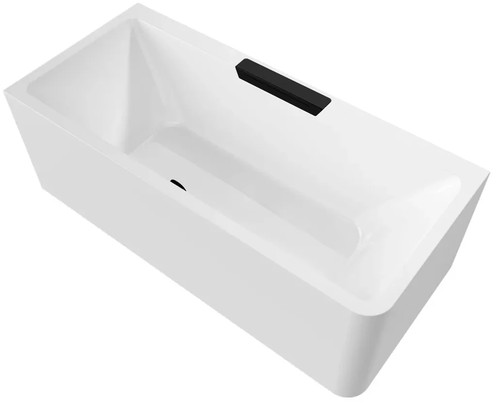 Polysan Monolith Cascata links half vrijstaand bad met zwarte waterval uitloop 180x80cm