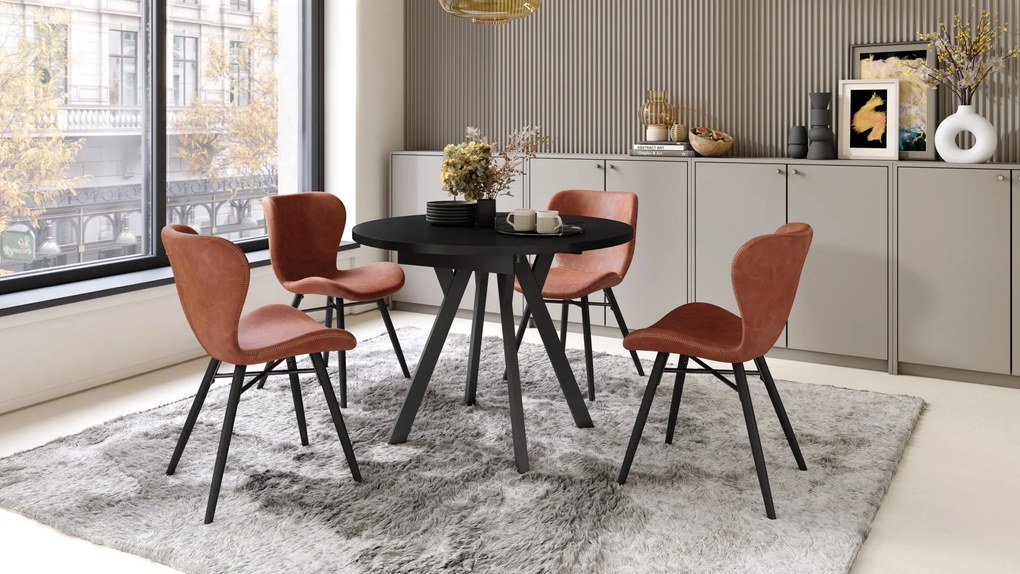 ALMO Zwarte/Zwarte poten - RONDE LOFT/INDUSTRIËLE TAFEL VOOR WOONKAMER/EETKAMER, UITSCHUIFBAAR