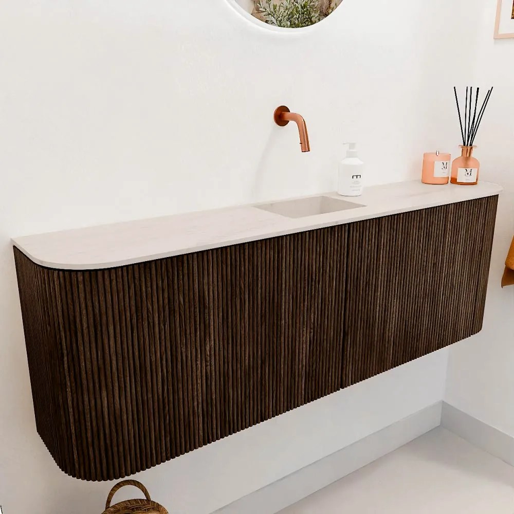 Mondiaz Joya DLux 125cm toiletmeubel ronding links/rechts walnut met wastafel faye midden zonder kraangat meli