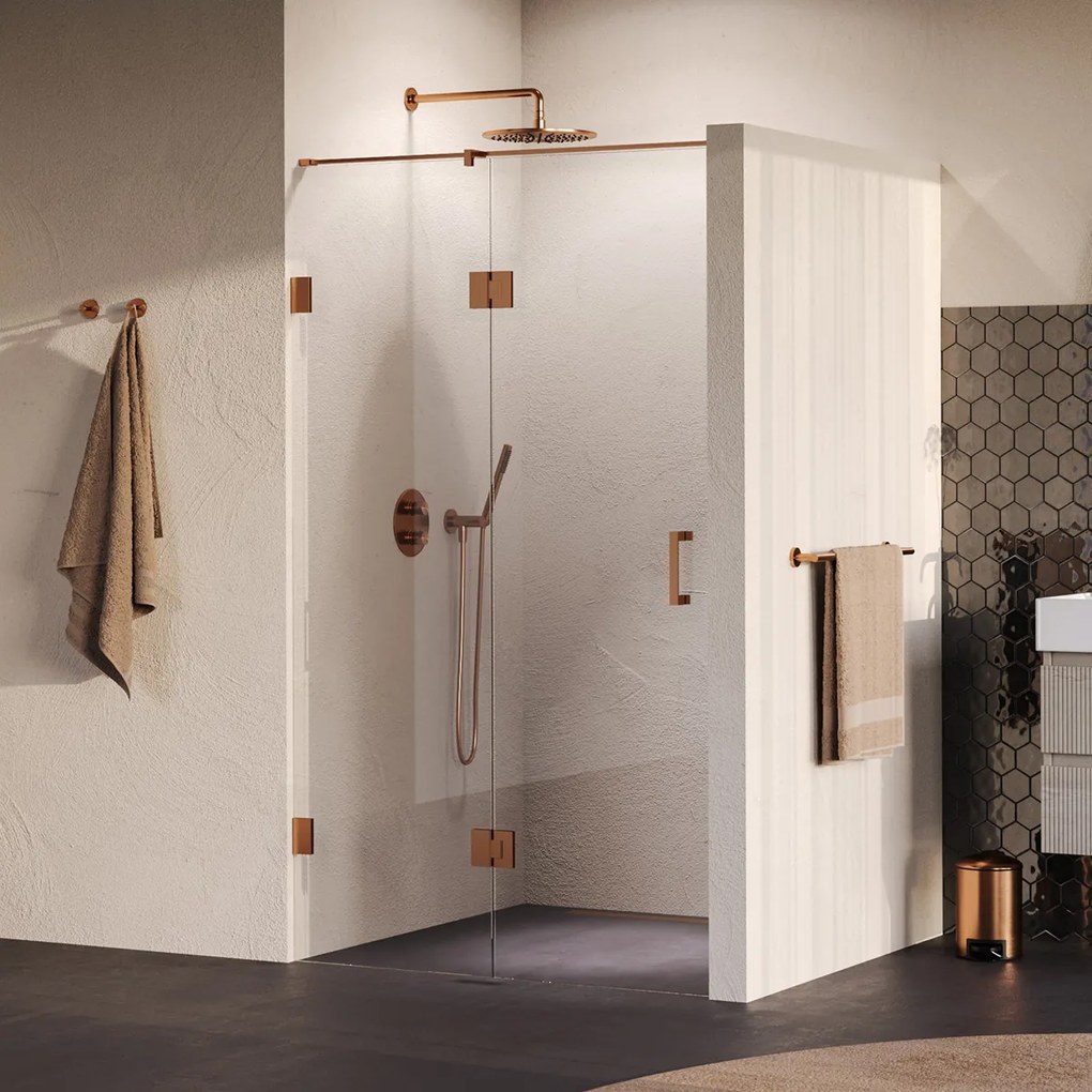 Brauer Void profielloze nisdeur 110cm met draaideur 60cm aan glas koper geborsteld PVD