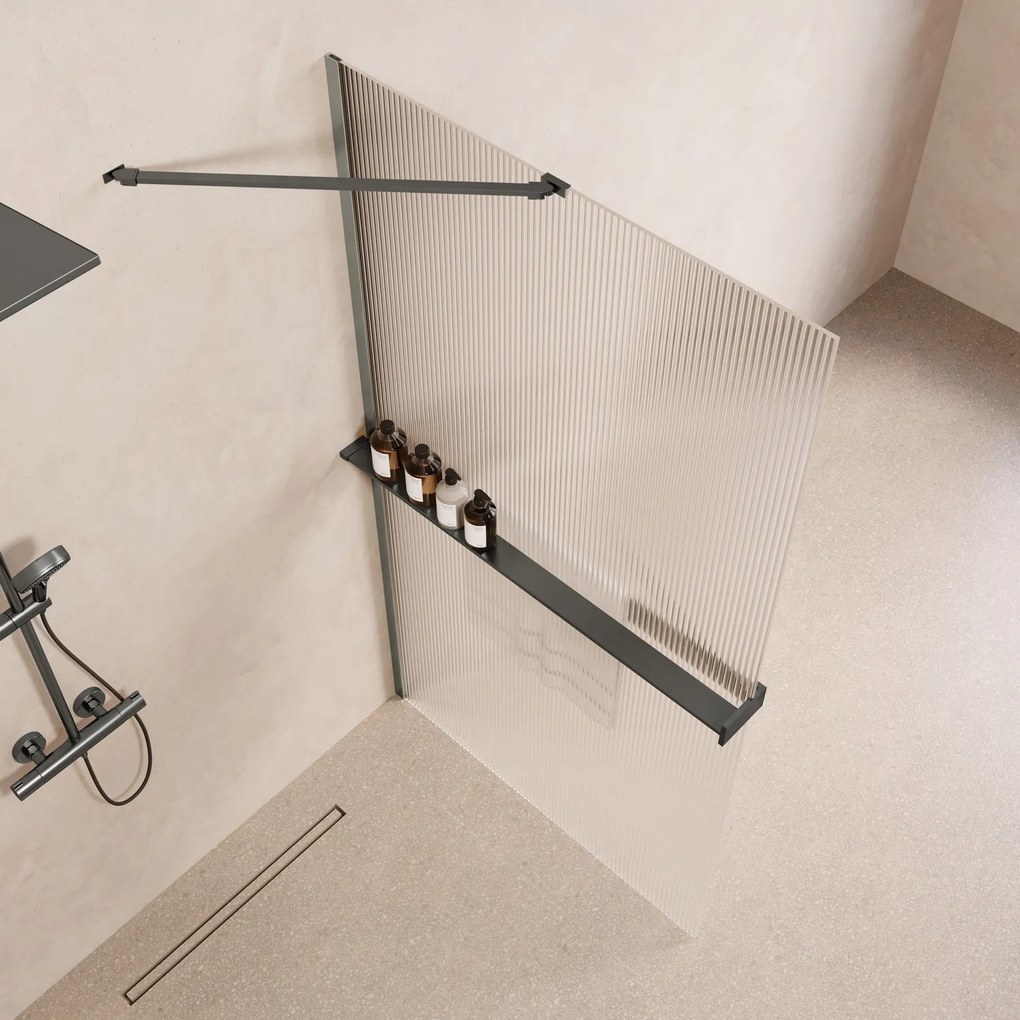 Saniclear Oblique inloopdouche 120cm met handdoekhouder en ribbelglas verouderd ijzer - gunmetal