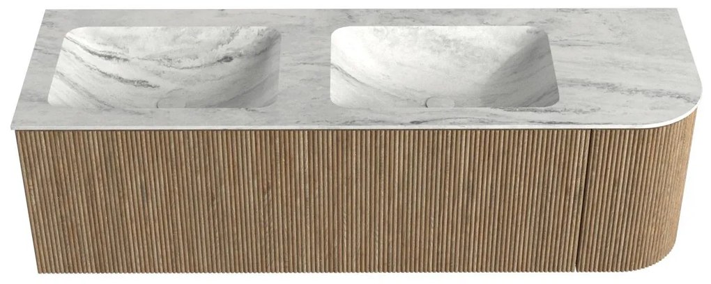 Mondiaz Kurve-dlux 145cm badmeubel ronding rechts dusk met 1 lade en deur en wastafel leaf dubbel/links zonder kraangat opalo