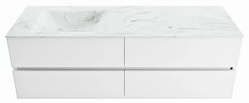 Mondiaz Vica DLux badmeubel 150cm talc 4 lades met wastafel opalo links zonder kraangat