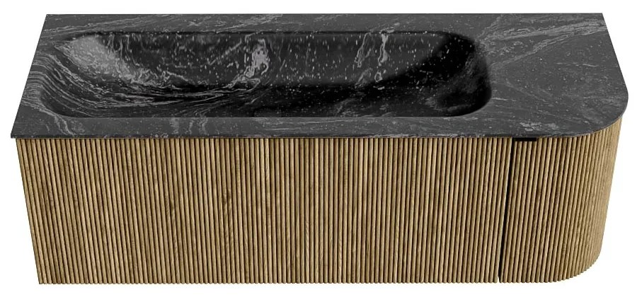 Mondiaz Kurve-dlux 125cm badmeubel ronding rechts dusk met 1 lade en deur en wastafel big medium links zonder kraangat lava