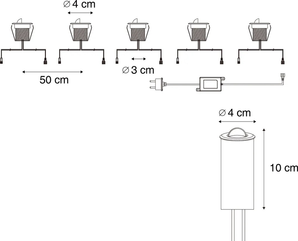 Set van 5 moderne inbouwspots aluminium incl. LED IP67 - Linsey
