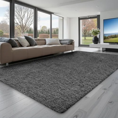 VEVOR Hoogpolig Tapijt 2438x1524 mm, pluche tapijt met drielaags materiaal, 35 mm poolhoogte, vloerkleed voor woonkamer, slaapkamer, serre, pluisvrij en zacht, antislip, grijs
