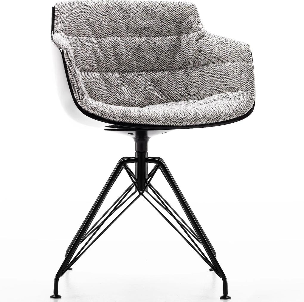 MDF Italia Flow Slim Chair gestoffeerde stoel met LEM grijs onderstel witte kuip Monaco whitelight grey