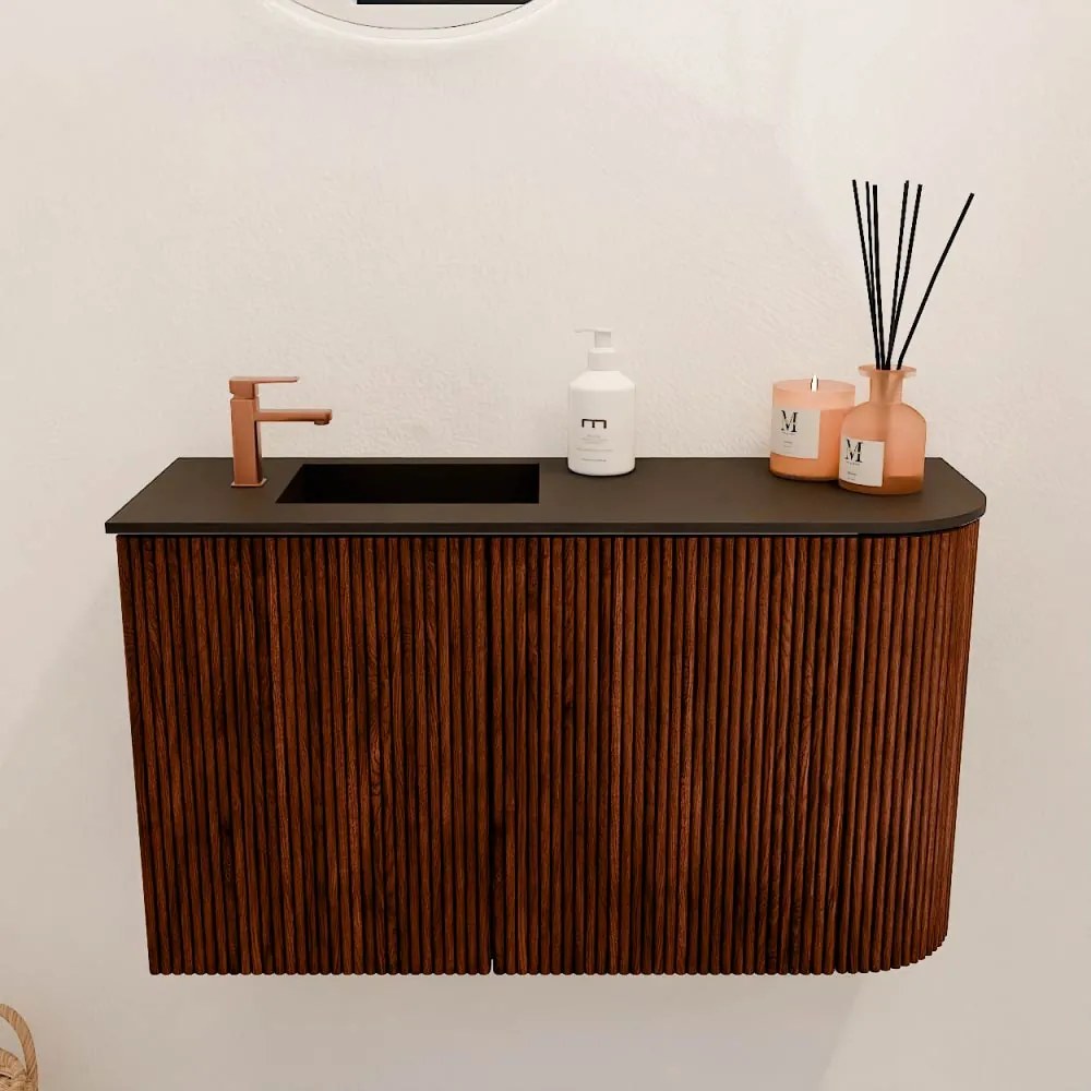 Mondiaz Joya 70cm toiletmeubel ronding rechts ruby met wastafel faye links 1 kraangat urban