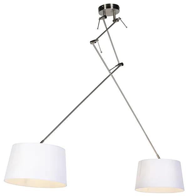 Hanglamp staal met linnen kappen wit 35 cm 2-lichts - Blitz Landelijk / Rustiek, Modern E27 cilinder / rond rond Binnenverlichting Lamp