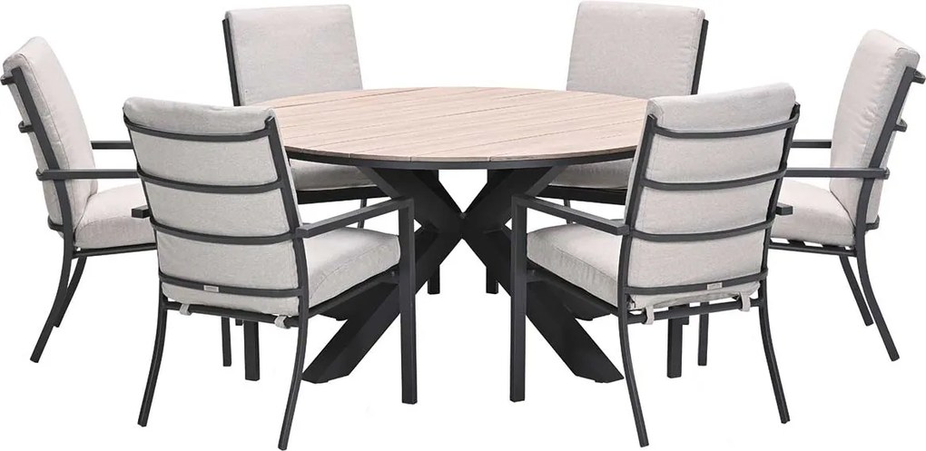 Garden Impressions Senja tuinset 7-delig desert sand - Tulli tuintafel Ø148x75 cm light teak vironwood