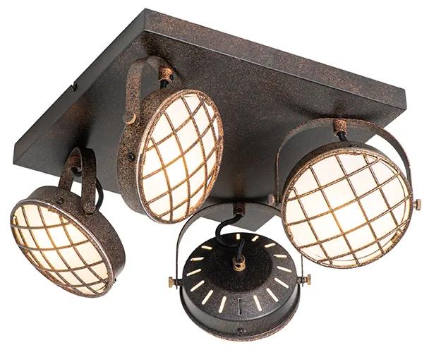 Vintage Spot / Opbouwspot / Plafondspot roestbruin vierkant 4-lichts - Tamina Industriele / Industrie / Industrial G9 Binnenverlichting Lamp