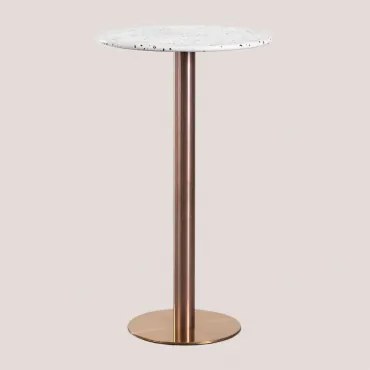 Ronde Hoge Bartafel Ø60 Cm In Terrazzo Xiren Ivoor En Zwart Terrazzo - Geborsteld Roségoud - Sklum