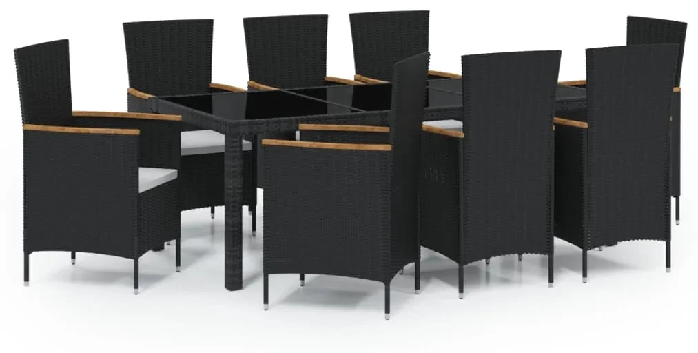 vidaXL 9-delige Tuinset met kussens poly rattan zwart